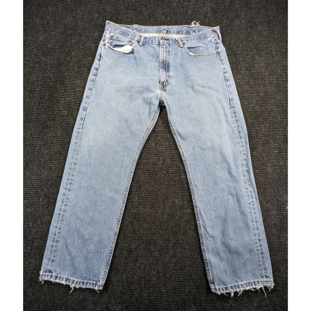 Levi's 505 Regular Fit Jeans Mens 38 Blue Denim Logo Straight Leg Mid Rise
